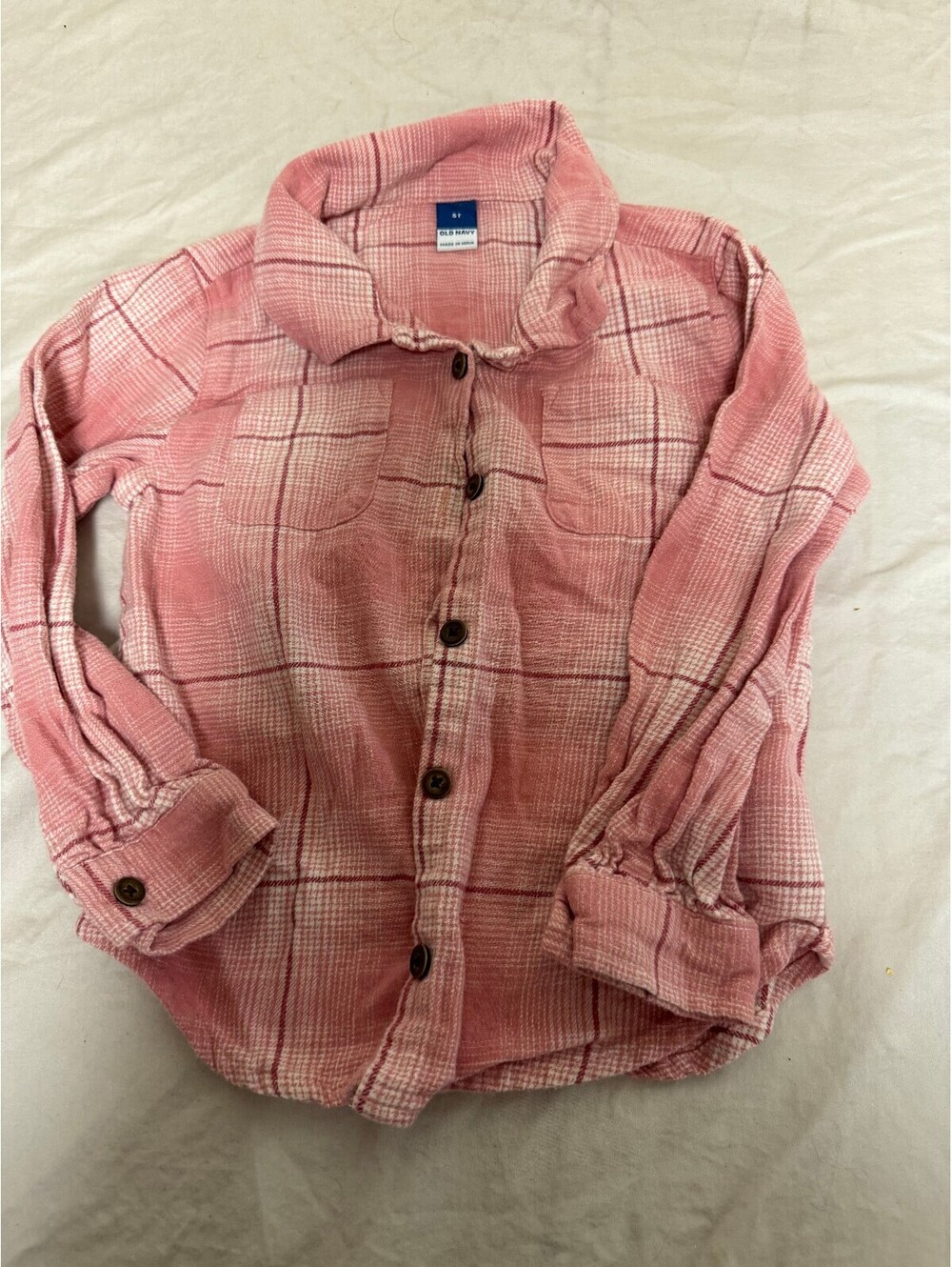 Old Navy Plaid Button Down Shirt Pink White Toddler Size 5T